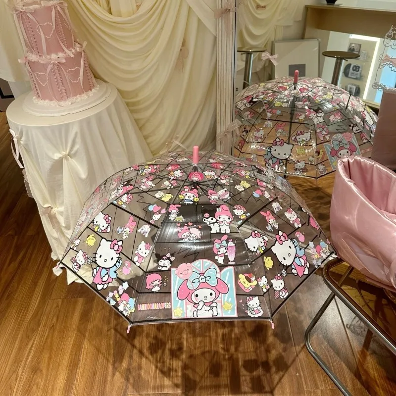 Фото Новый прозрачный зонт Sanrio Hangyodon 2026 года, автоматический, ветрозащитный, утолщенный, портативный, с Куроми и Синамороллом, для девочек-подростков, на каждый день, игрушка №2