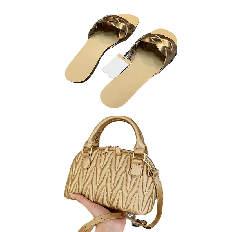 

Summer Solid Color Luxury Ladies Sandals Home Flat Slippers Woven Beach Flip Flops Fashion Women's Shoes Chaussure Femme Slides