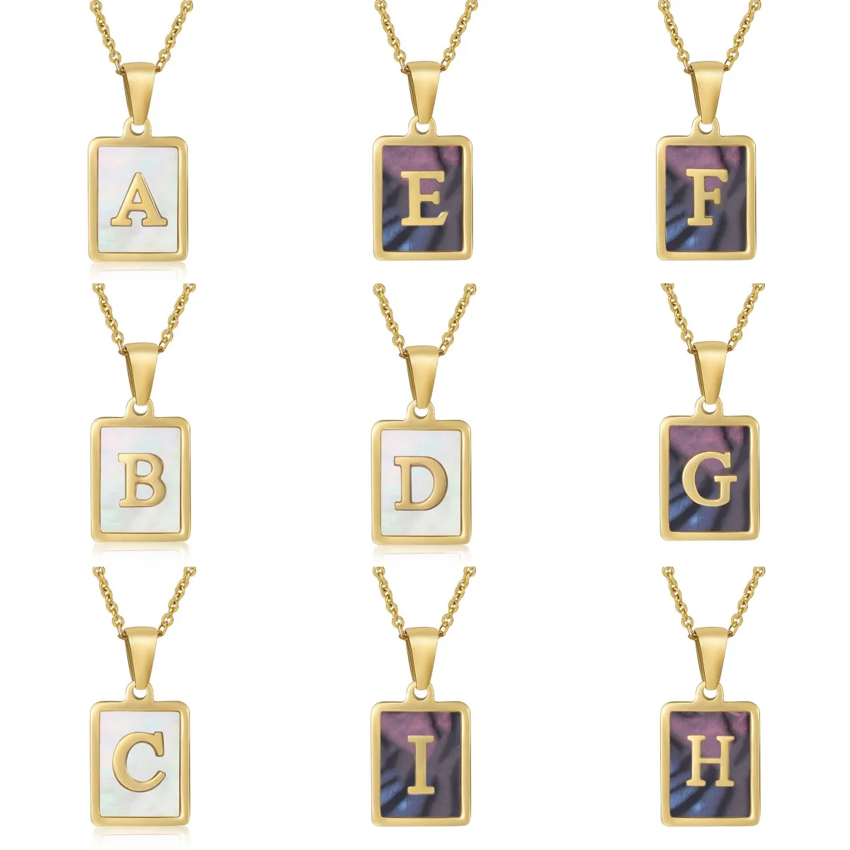 5pcs/lot Square Shell Letters Necklace for Women Men Personalized Square A-Z Initials Pendants Necklace Jewelry Gift for family