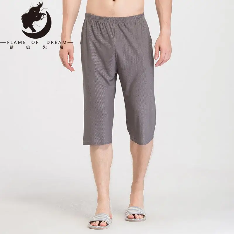 Flame Of Dream Summer New Silk Casual Pants Capris Men's Quick Drying Medium Pants Loose  Mulberry Silk Thin Large Shorts 22834