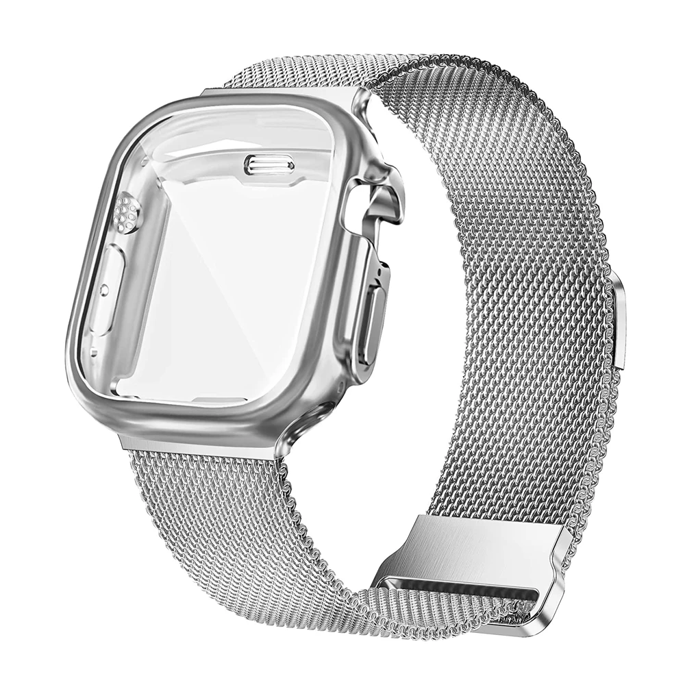 

Metal Magnetic Bands for Apple Watch Band Ultra 49mm with TPU Case Stainless Steel Mesh Loop Strap Bracelet iWatch Ultra Correa