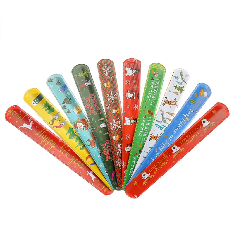 30PCS Christmas Slap Bracelet Play at the Party Kids Favourite Present with Colorful Cartoon Santa Claus Tree Elk Pattern