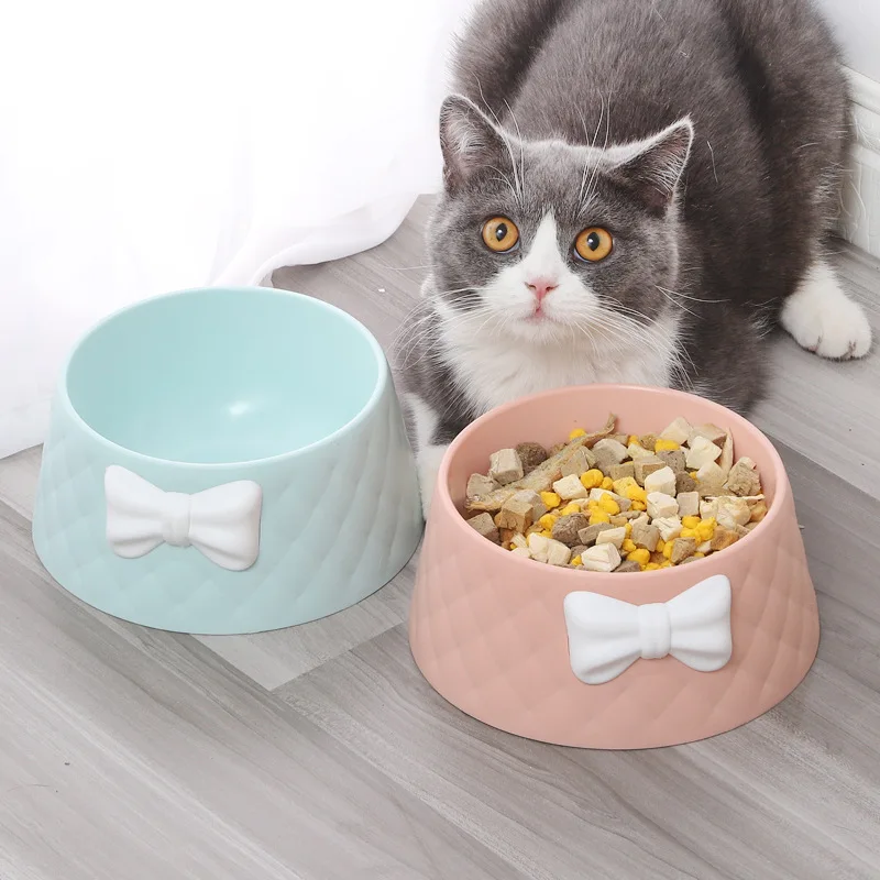 

Pet Cat Feeding Food Bowls Puppy Kitten Lovely Bowknot Feeder Dish Bowel Anti Skid Travel Small Medium Dog Food Water Bowl