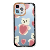 love heart bear case for iphone 13 12 mini 11 pro max xs x xr 7 8 lus se 2020 2022 transparent soft tpu protection shell cartoon