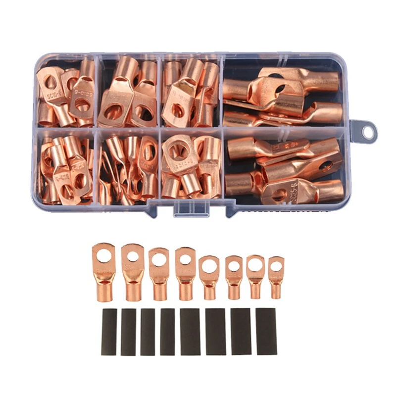 

140Pcs Automobile Copper Ring Terminal Wire, Ring Terminal Lug, Bare Wire Battery Terminal Welding Connector Kit
