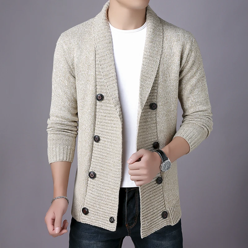 Spring Sweater Men Cardigan Slim Fit Casual Korean V-neck Double-breasted Cardigan Sweater Men's Knit Winter Coats Mens Jacket