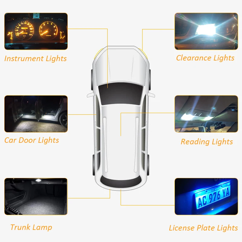 10 штук W5W светодиодные лампы T10 для автомобиля COB Glass Interior Parts Bulbs 6000K Белый автоматическая номерная пластина Лампа купола Читайте свет вкл.