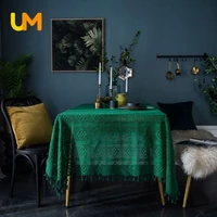 green lace table cover with tassel for dining table rectangular tablecloth for table retro nordic table cover wedding decor