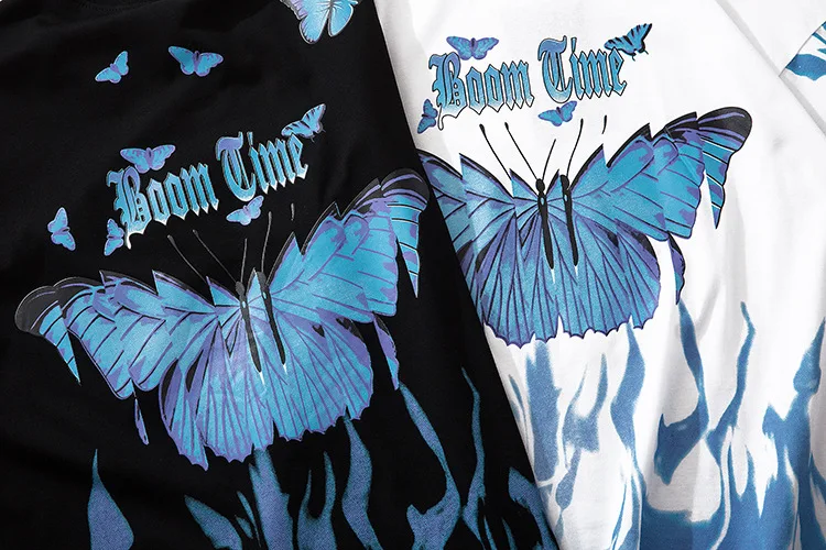 Футболка мужская оверсайз с принтом бабочки хлопковая тенниска в стиле хип-хоп