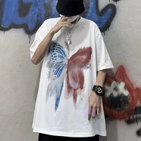 mens t shirts summer new hip hop butterfly graffiti print loose short sleeved top fashion casual couple oversized male clothes