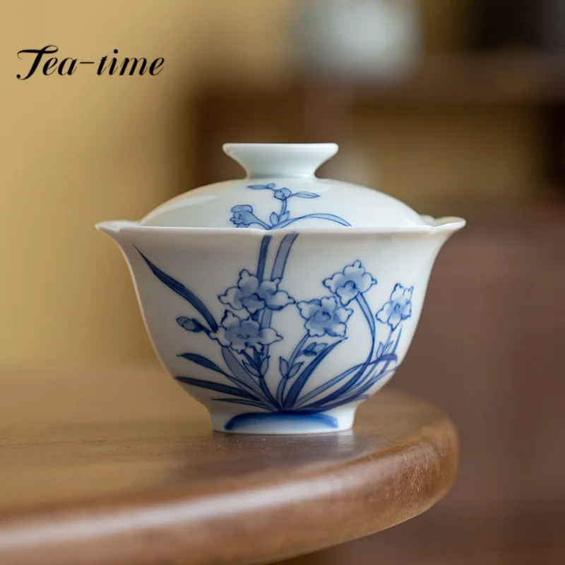 

110 мл РУЧНАЯ фотография Gaiwan креативные сине-белые фарфоровые чаши чайная кружка Бытовая чаша для приготовления чая Посуда для напитков