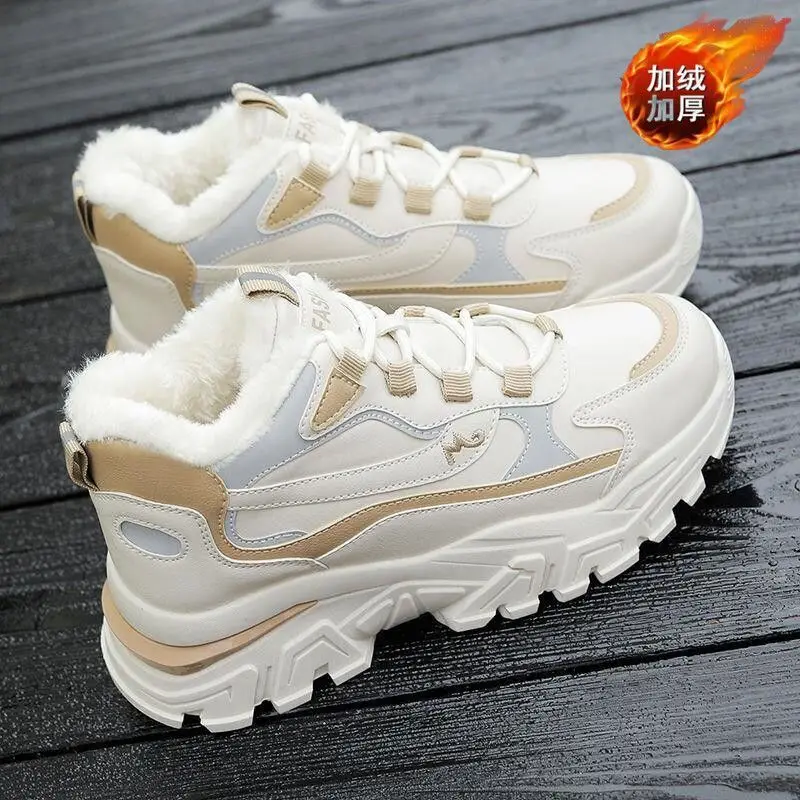 

Женские зимние кроссовки до щиколотки, модная зимняя обувь из искусственной кожи и плюша для женщин, теплые ботинки на платформе, спортивны...
