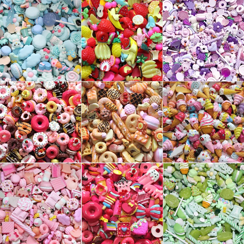 20Pcs Mixed Mini Cute Cake Fruit Candy Flower Luck Bags Flat back Resin Cabochon Embellishments DIY Scrapbooking For Phone Deco