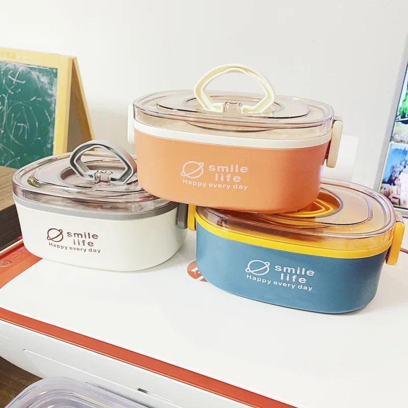 

Stainless Steel Lunch Box Simple Model Cute Wind Bento Box Transparent Lid Can Be Portable Double