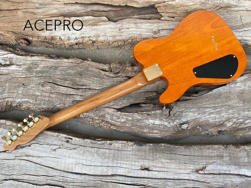 Электрическая гитара Acepro желтого цвета лады из нержавеющей стали корпус