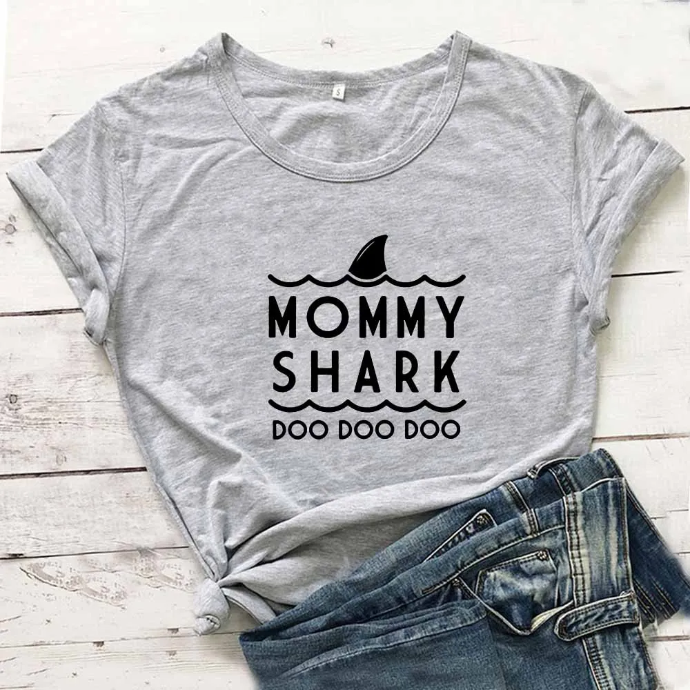

Graphic T shirts for Women 2022 Female Summer Cotton Soft Mommy Shark Cute Tees Ladies Basic Regular Daily Short Sleeve