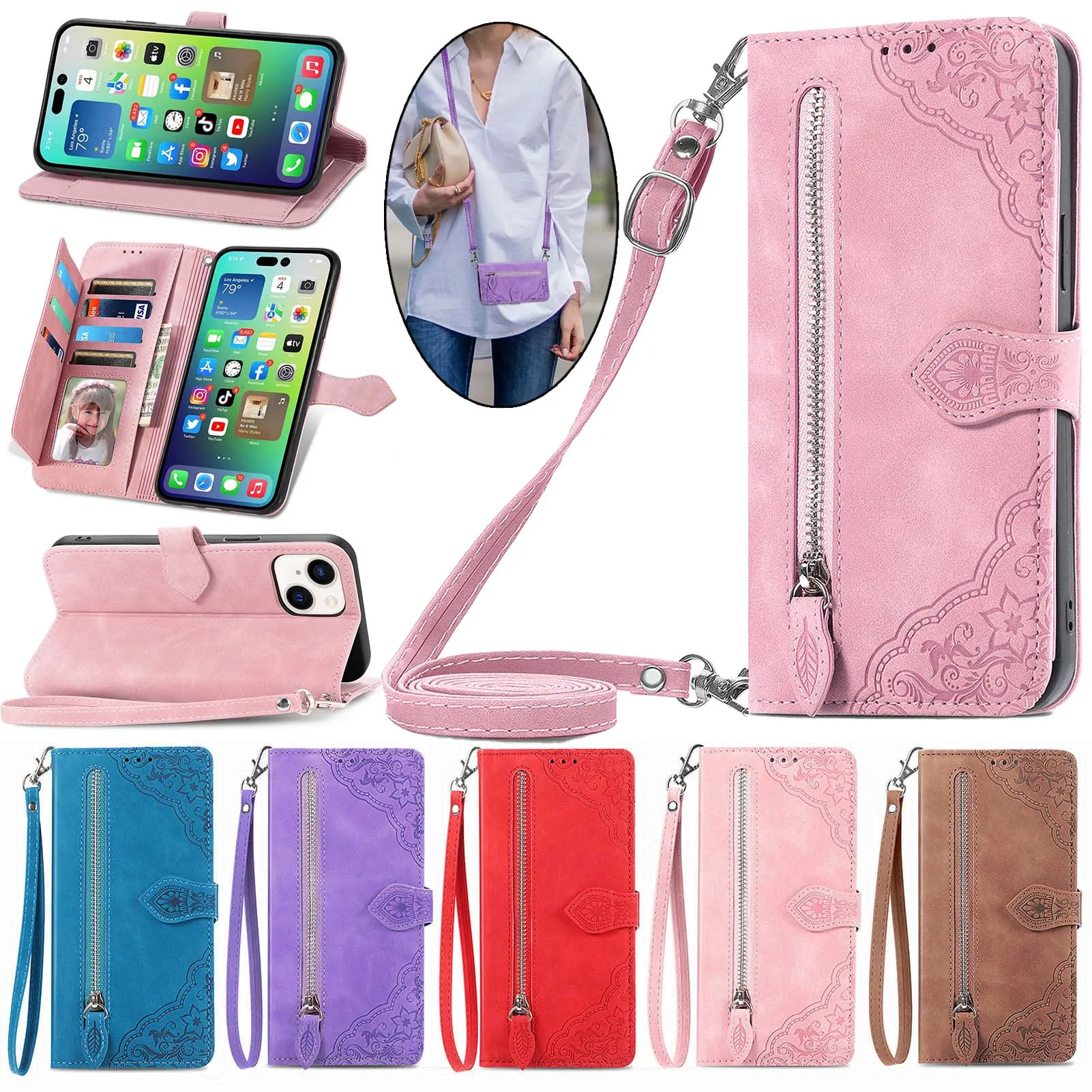 

Zipper Leather Flip Wallet Case For Samsung Galaxy A10 A20 A30 A50 A70 A13 A23 A33 A53 A73 A03 Core A03S A04S Phone Cover Bags