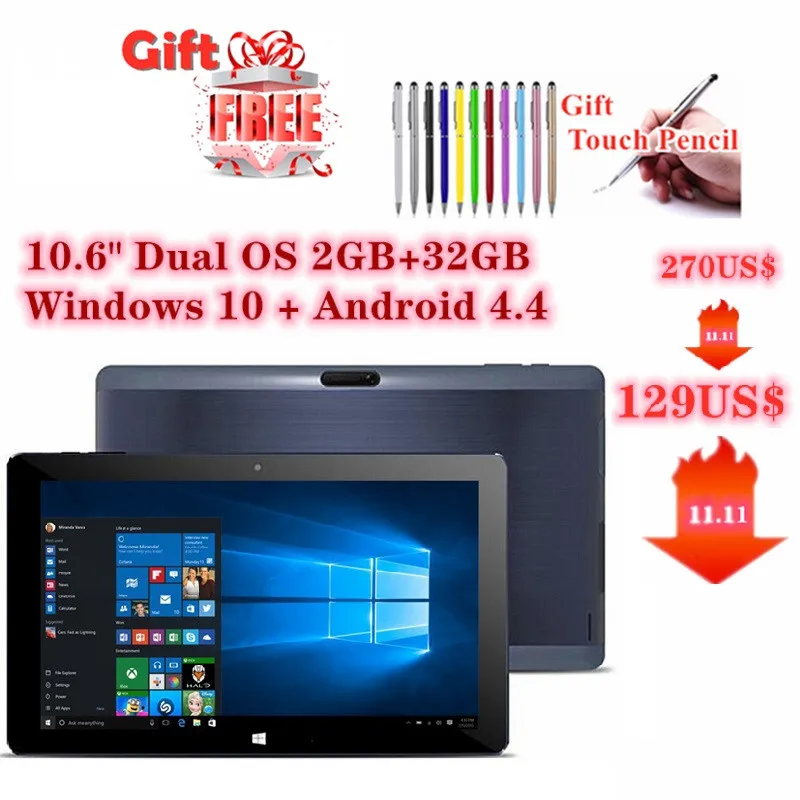10.6 Inch Cu Be i10 Tablet PC Windows10+Android 4.4 Quad Core Intel Z3735F WiFi 1366*768 Retina Capacitive Touch Screen HDMI