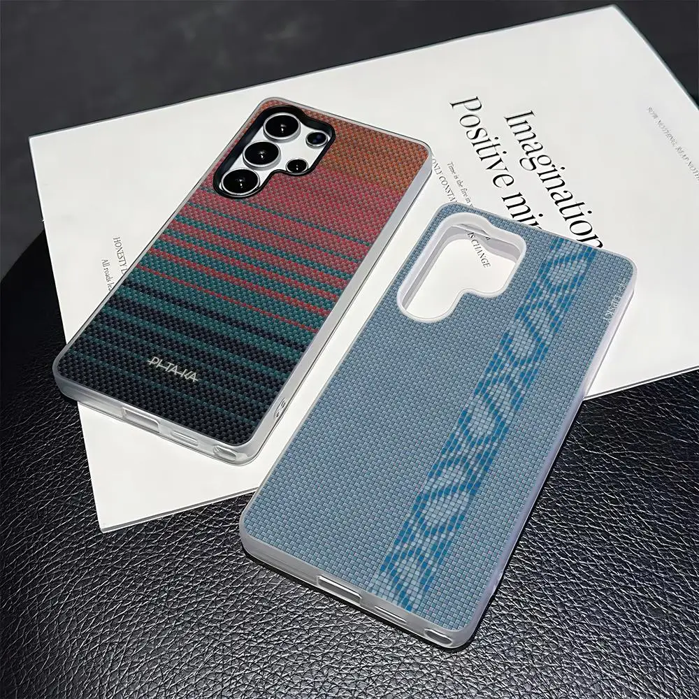 Фото Модный чехол PITAKA из углеродного волокна для Samsung S26 S25 S24 S23 S22 S21 FE Plus Ultra, 2-в-1, силиконовый чехол-желе №1