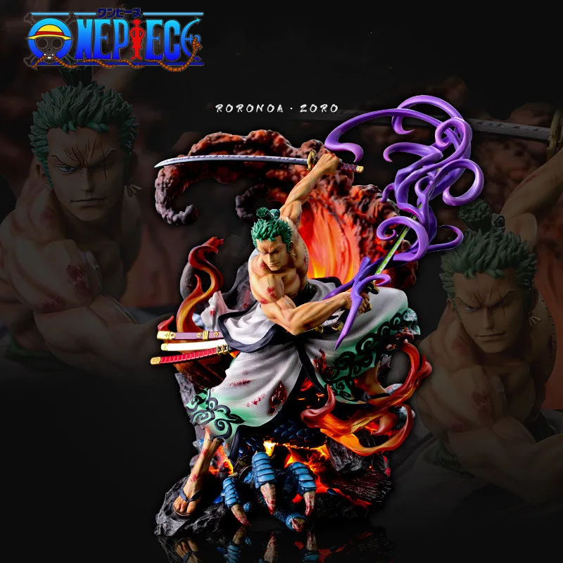 

38cm Gk One Piece Zoro Ghost Island Sanji Combined Luminous Flame Breathing Color Box Figure Model Ornament Collection Gift