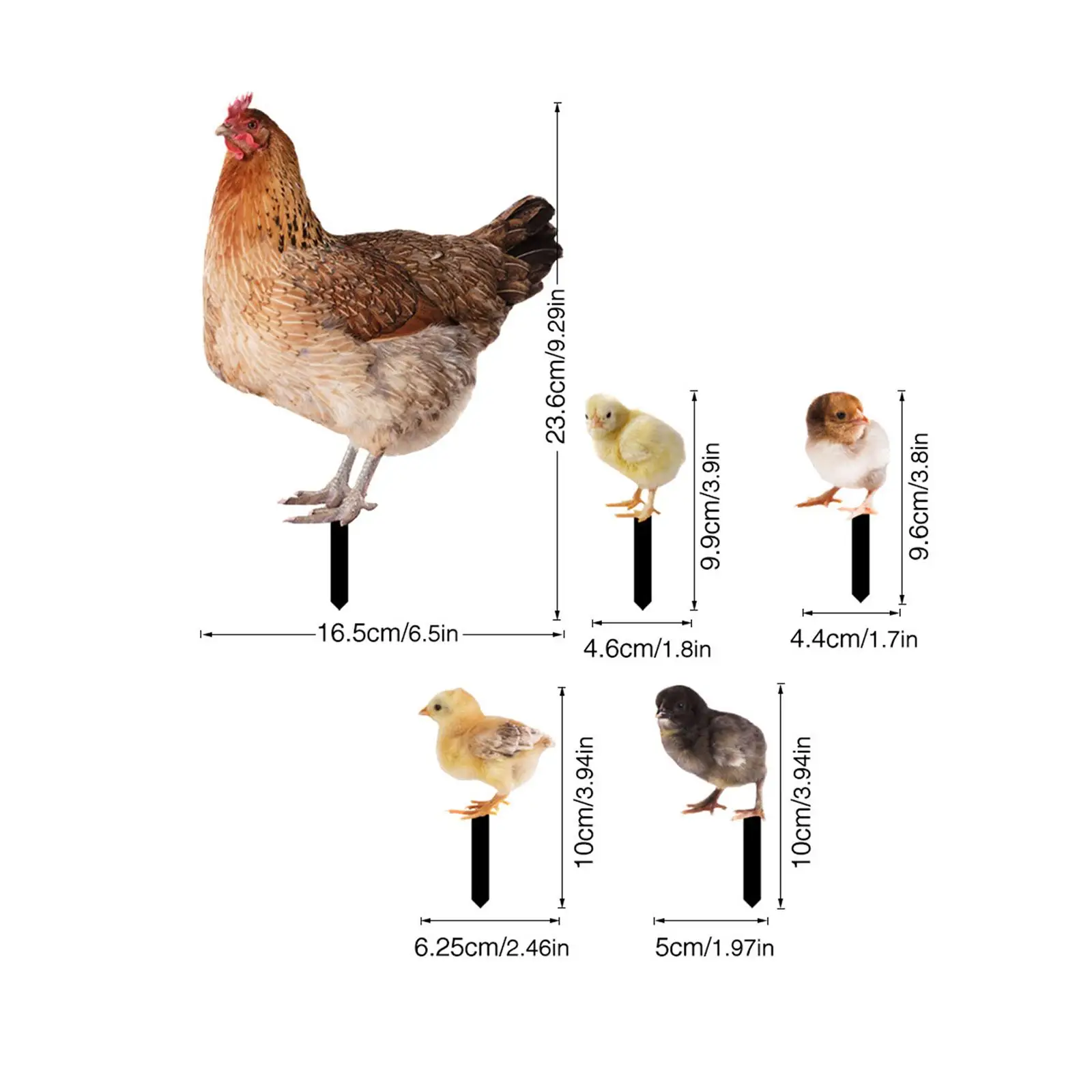 

5 Pcs Set Yard Stake Hen Lifelike Figurines Decorative Weatherproof Chicken Sculpture for Pathway Lawn Yard Backyard Patio