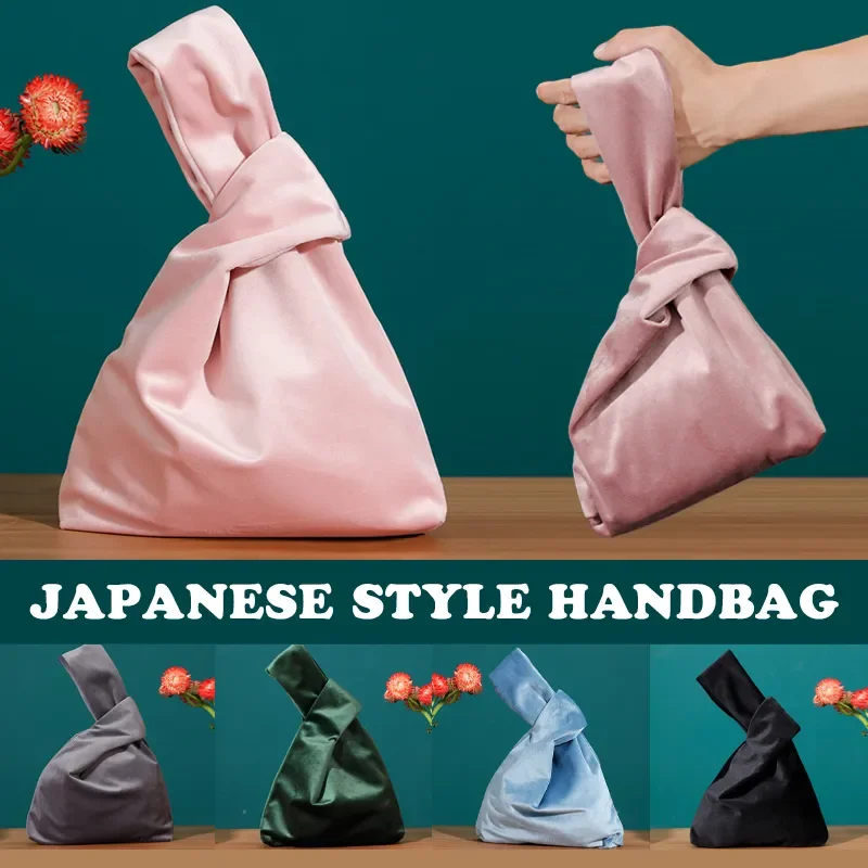 

Winter Retro Velvet Women's Handbags Bar Knot Wrist Bag Japanese Style Simple Carrying Bag Purses Phone Key Pouch
