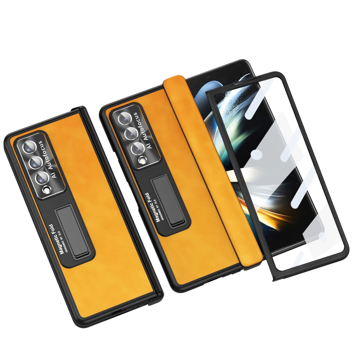 

Luxury Leather Case for Samsung Galaxy Z Fold 4 3 Cover Magnetic hinge Slim Kickstand Hard PC With Screen Protector