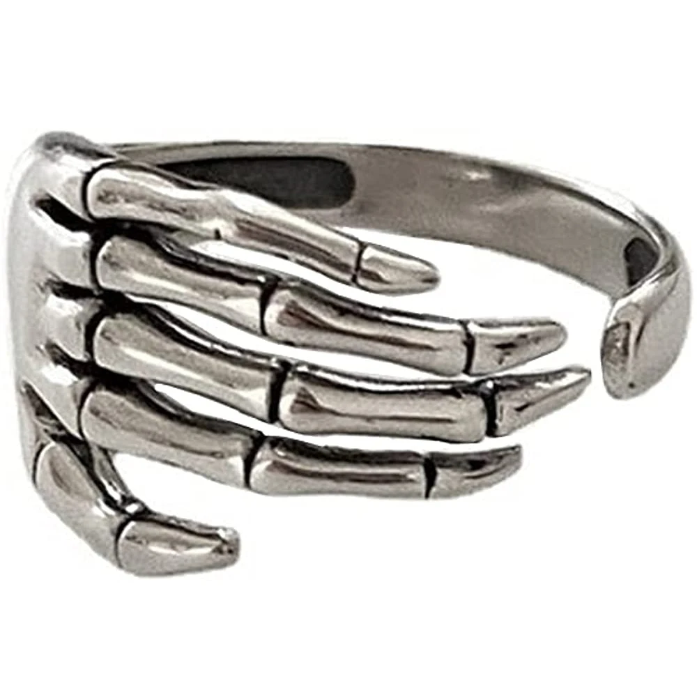 

Vintage Skull Hand Finger Rings Silver Color Open Ring for Women Girls Statement Adjustable Gothic Skeleton Finger Rings Jewelry