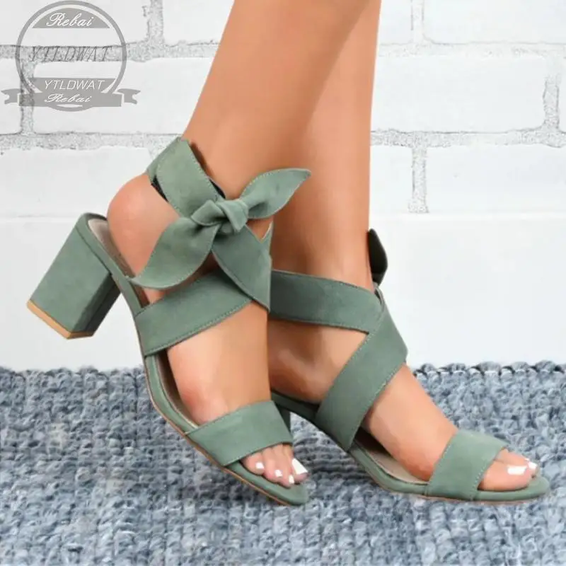 

Women Summer New Cross-tied Sandals Chunky Heel Sexy Party High Heels Female Ankle Strap Light Shoes Sandals For Women 2022 New
