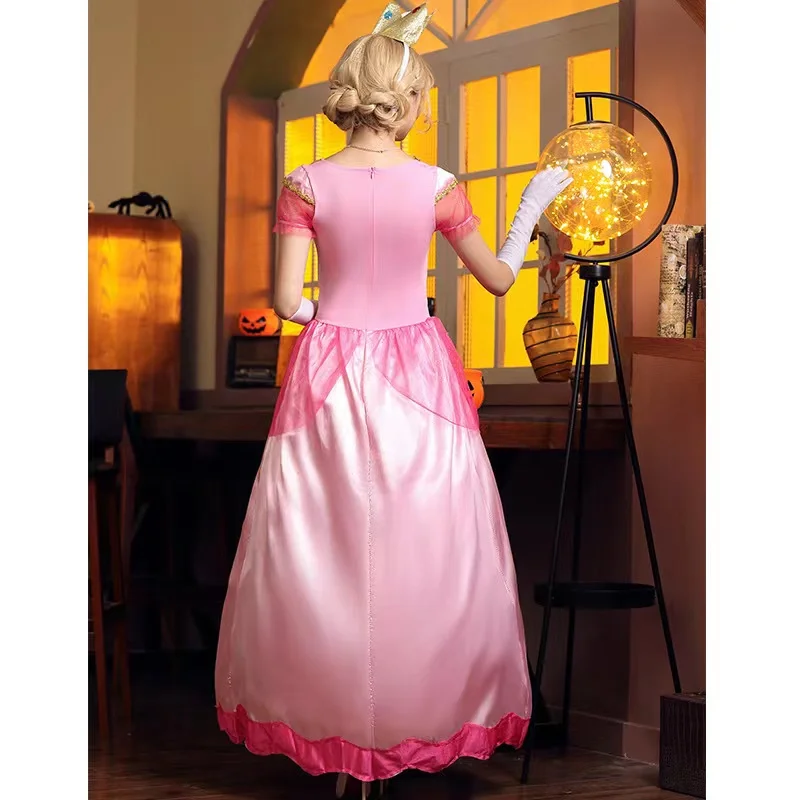 Розовые женские костюмы принцессы персика для косплея игровые на Хэллоуин