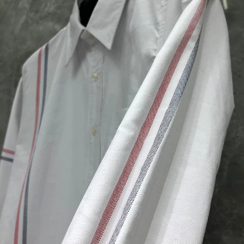 TB THOM Shirt Spring Autumn Classic Men's Shirt  Multi-Stripe Printied Fashion Brand Cotton Oxford Slim Fit Top Quality TB Shirt