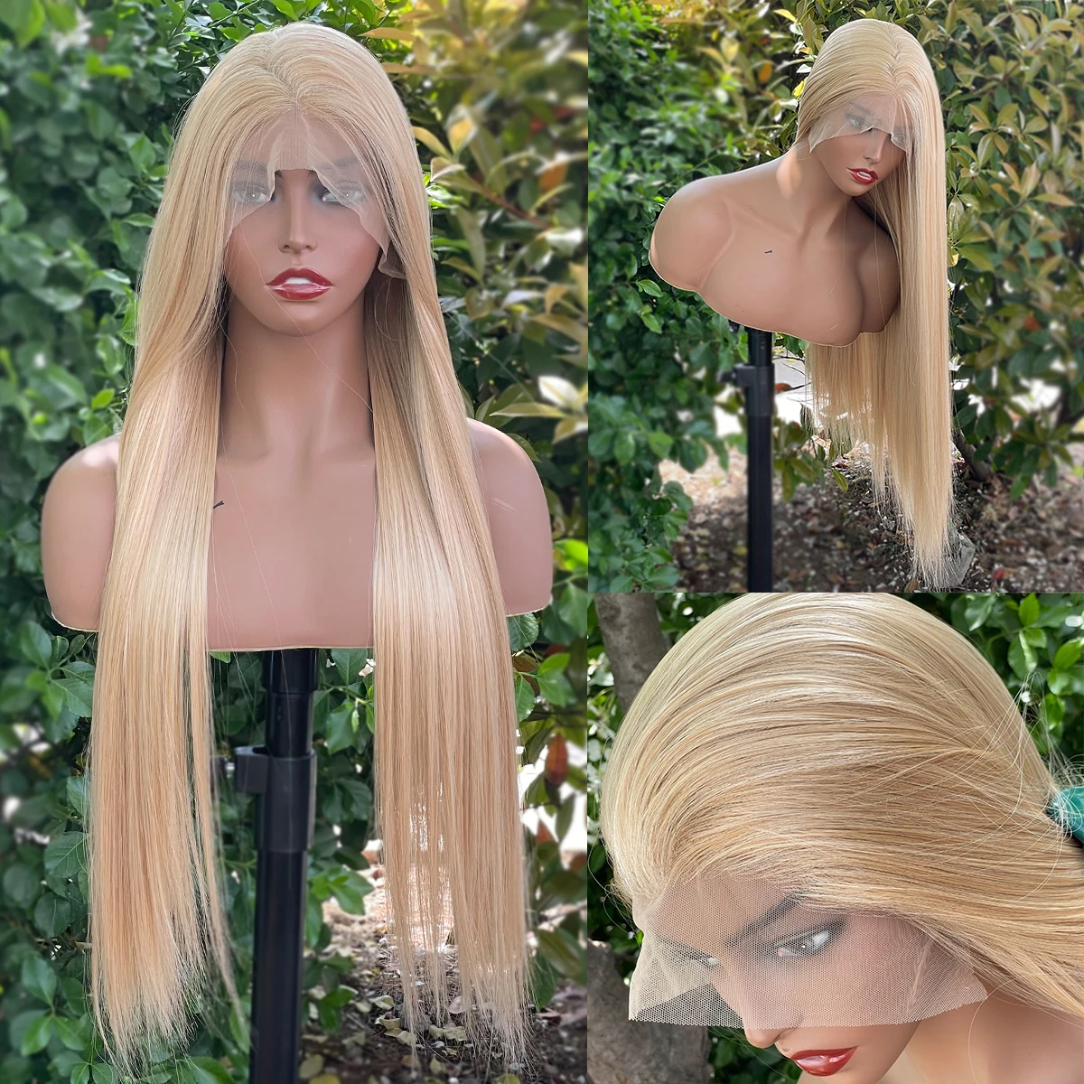 Блондинка смешанные коричневые мелированные 13x6 синтетические парики спереди