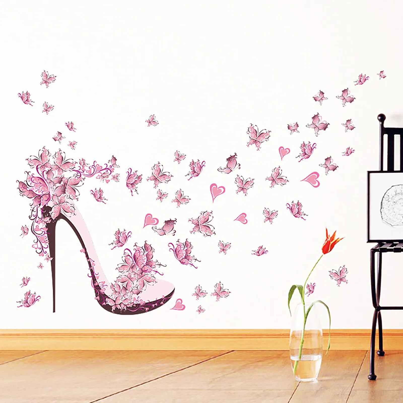

Pink High Heels Butterfly Wall Decal Peel Tree Wall Stickers for Bedroom Bedroom Decals Mirror Decals for Walls Peel And Stick