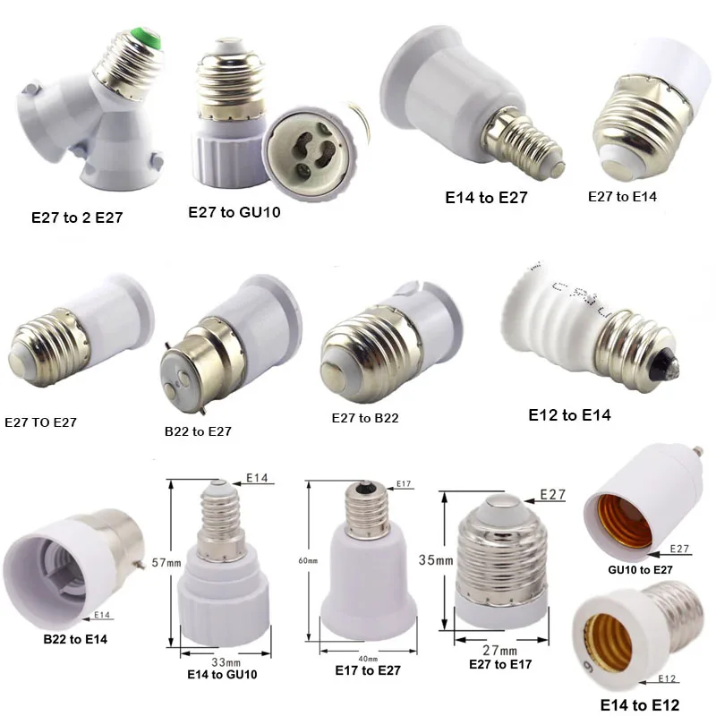 

E27 e14 e12 to E27 E14 GU10 B22 e17 e12 Lamp Base LED Corn Bulb Light Holder Converter Socket AC power Adapter Conversion S1