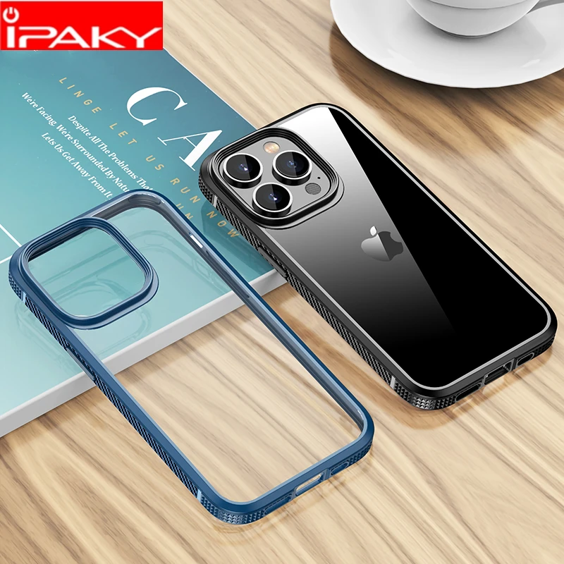 

IPAKY for iPhone 14 Case 14 Pro 14 Plus Carbon Fiber Frame HD Transparent Airbags Shockproof Cover for iPhone 14 Pro Max Case