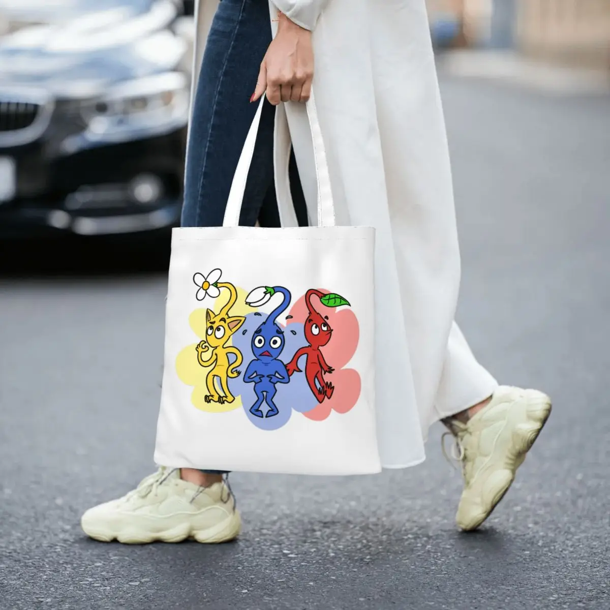 Pikmin Characters Women Canvas Handbag Large Capacity Shopper Bag Cute Cartoon Tote Bag withSmall Shoulder Bag