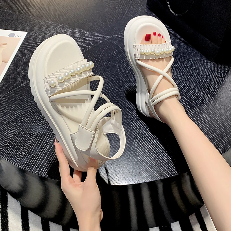 

Muffins shoe Shoes Clogs With Heel 2022 Summer Roman Sandals All-Match Espadrilles Platform Womens Wedges Med Suit Female Beige