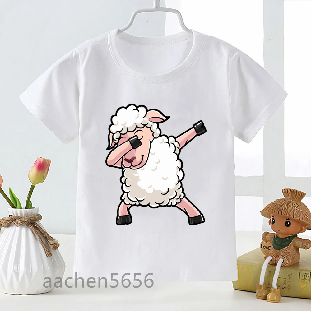 Cute Sheep Cartoon Print Tshirts Casual Tops Harajuku Kids Tees Fashion Short Sleeve Clothing Summer Boys Girls Tshirt,Drop Ship