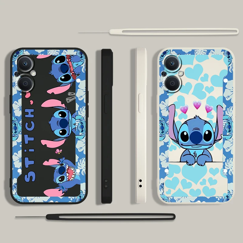 

Cute Cartoon Disney Stitch Phone Case For OPPO A5 A9 A12 A72 A53 S A73 A93 Find X2 X3 X5 Lite Pro Neo 5G Liquid Rope Soft