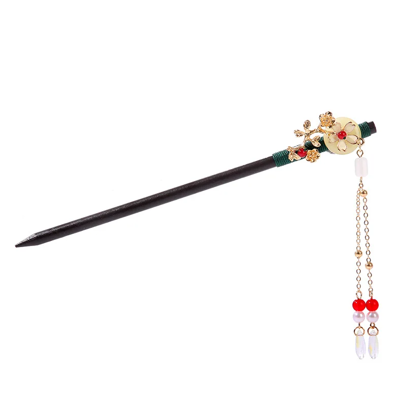 

Fashion Elegant Handmade Retro Woodentassel Buyao Hairpins With Crystal Pearl Flower Women Headdress Hair Disk Jewelry Gift