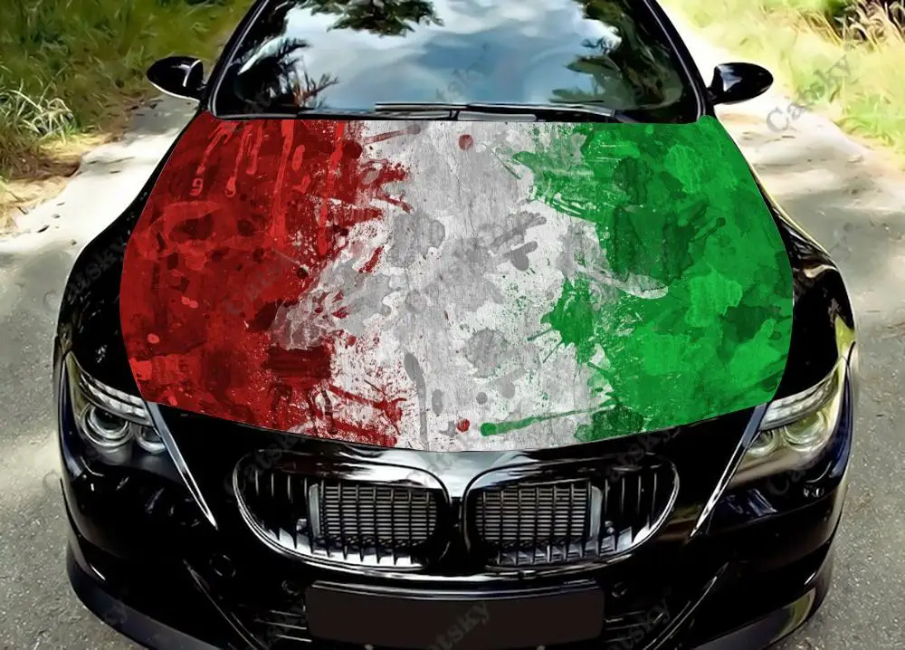 

Наклейка на капот автомобиля с итальянским флагом, цветная виниловая наклейка, фотография капота, индивидуальные декоративные наклейки для автомобиля