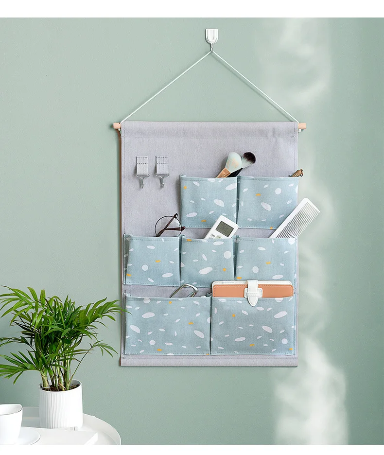 

2Pcs 7-Compartment Wall-Mounted Storage Bag Wardrobe Sundries Bag Cosmetics Household Goods Sundries Storage Bag