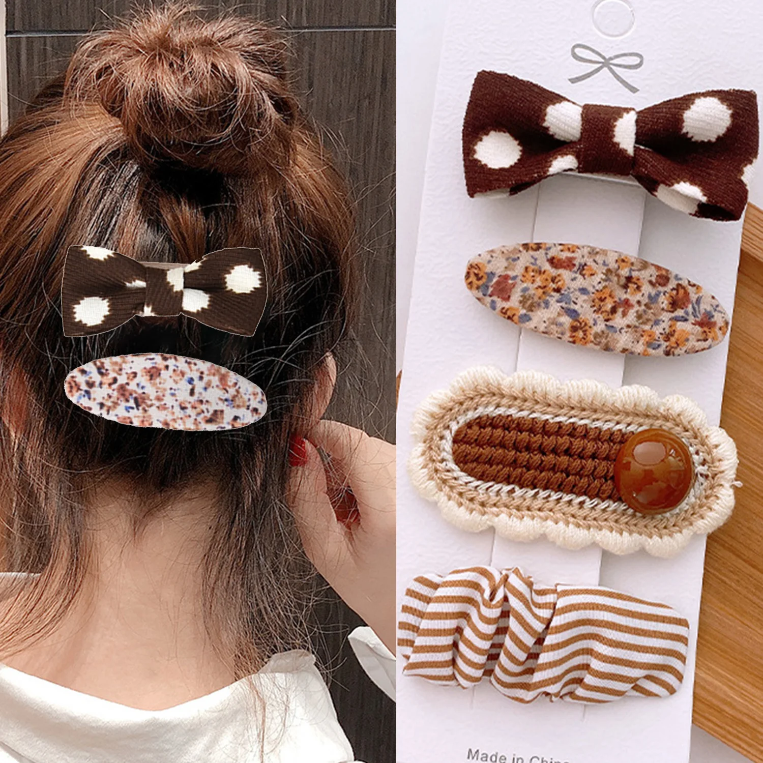 

4PCS/Set Fashion Baby Girls Bows Hair Clips Hairpins Hairclip For Kids Cloth Fabric Barrette Flower Print Side Pin Accessories