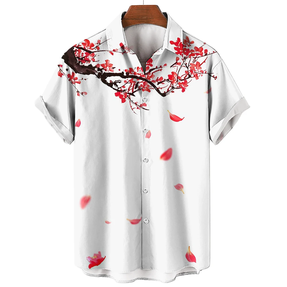 

2023 Summer Men's Aloha Shirt Tee Top Sakura T-Shirt Harajuku Clothing Hawaiian Shirt Male Shirt V Neck Holiday Casual Pullover