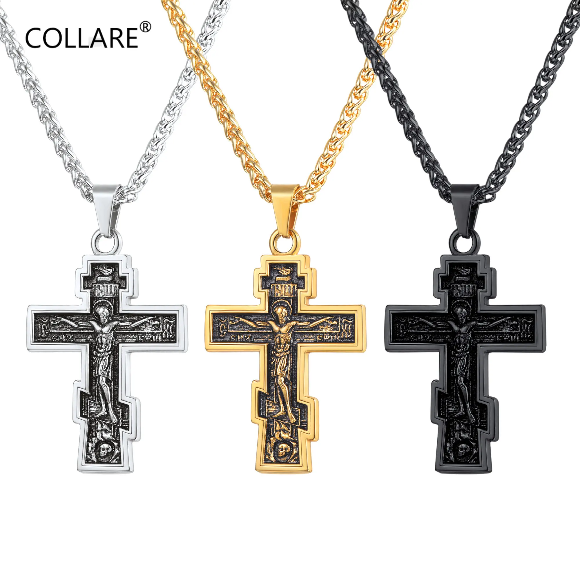

Collare INRI Crucifix Cross Pendant Men 316L Stainless Steel Christian Jewelry Gold/Black Color Jesus Piece Necklaces Women P716