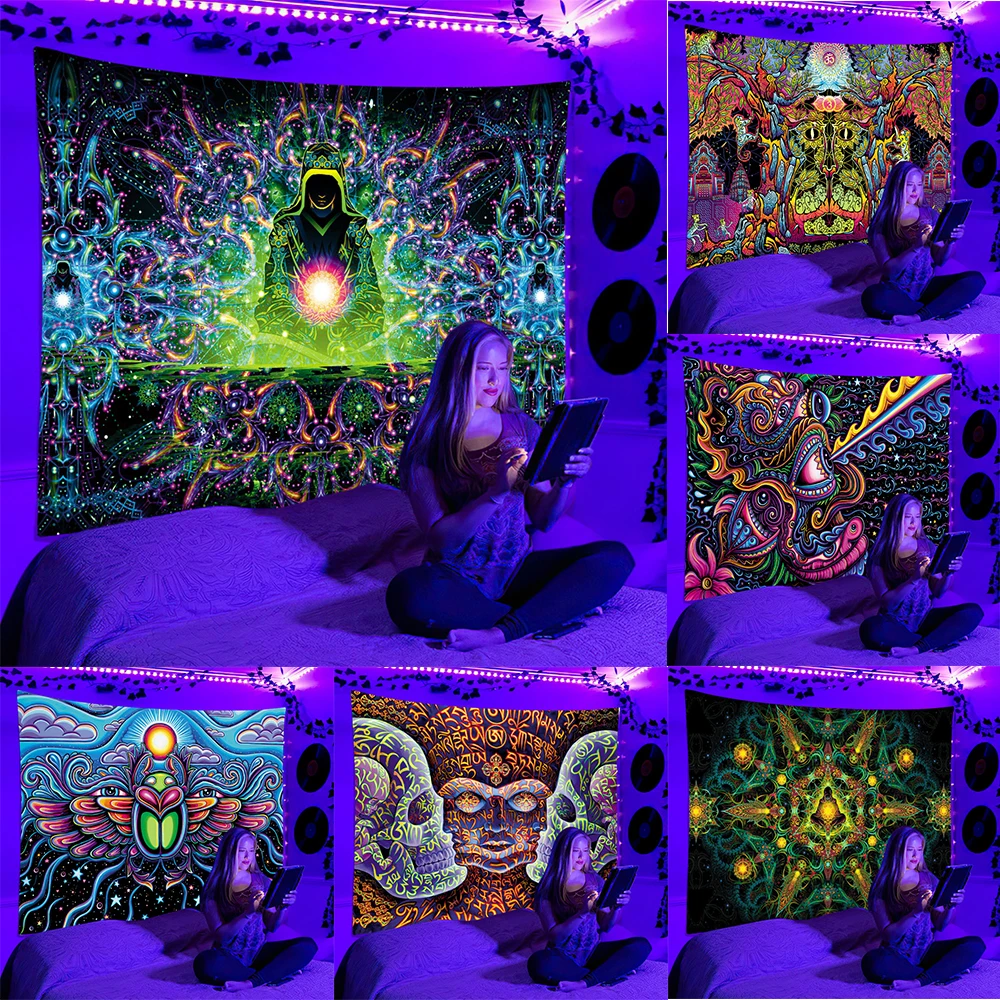 

Fluorescent Tapestry UV Psychedelic Tapestry Aesthetic Wall Hanging Hippie Tapestry Bedroom Dorm Room Home Decor Tapestry
