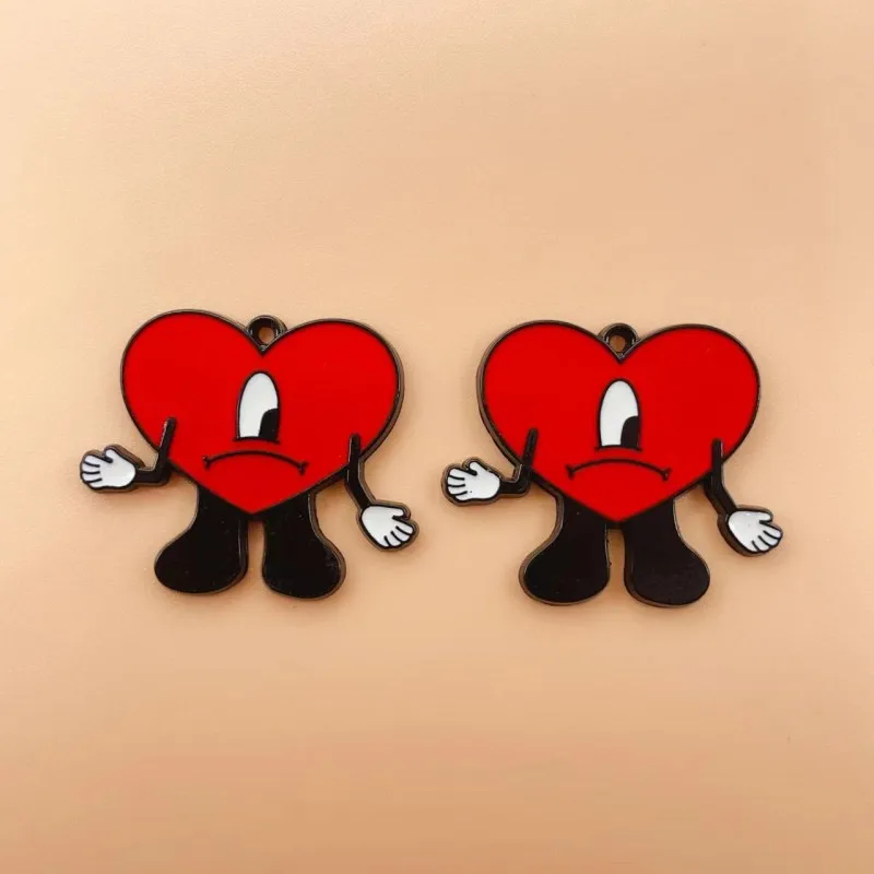 

6pcs Bad Rabbit Heart shaped Pendant Enamel Necklace Pendant Keychain Earrings Mobile Phone Diy Craft Accessories