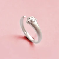 super cute cat paw adjuestable size luxury romantic silver plated ring for women charm fashion jewelry gifts