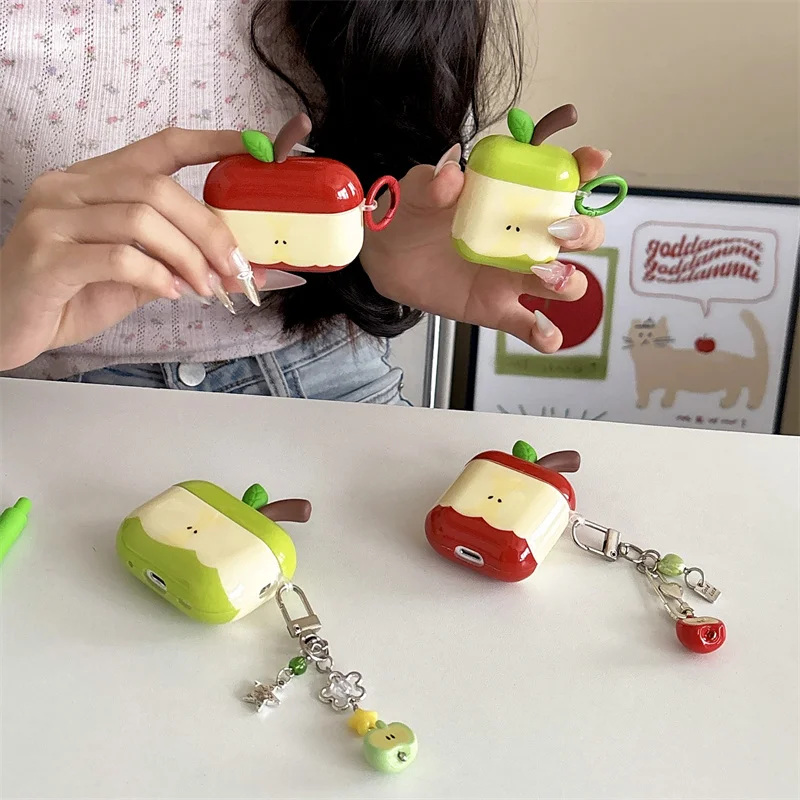 Фото Корейский чехол для наушников Ins Cute apple для Apple Airpods Pro 2 3 4, чехол с подвесками, силиконовые чехлы для зарядки наушников для Airpod 4 №1