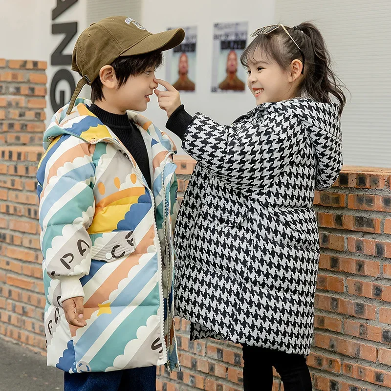

2023 New Children's Down Jacket Boy and Girls' Mid-Length Thick down Jacket High Quality Fashionable Kids Winter Clothes